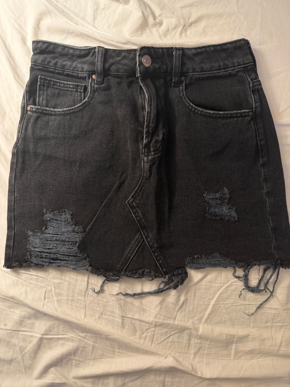 PacSun Los Angeles Black Distressed 100% Cotton Denim Mini Skirt • Size 26